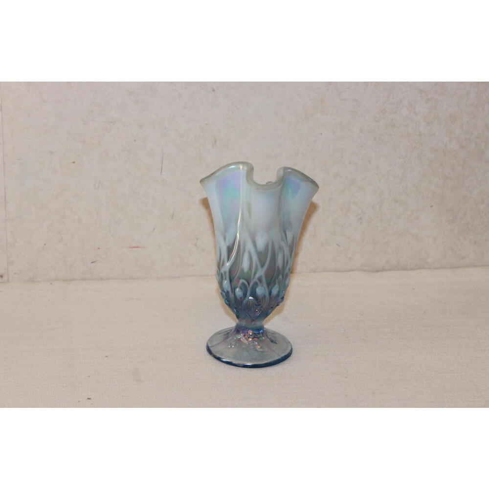 Fenton Lily of the Valley Opalescent Handkerchief Vase – Iridescent Blue - Picture 2 of 4
